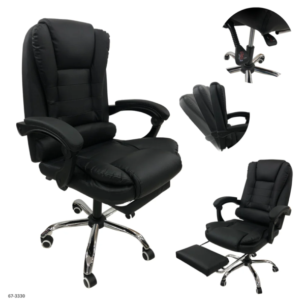 Silla de Oficina Cuerina Negro con Reposa Pies