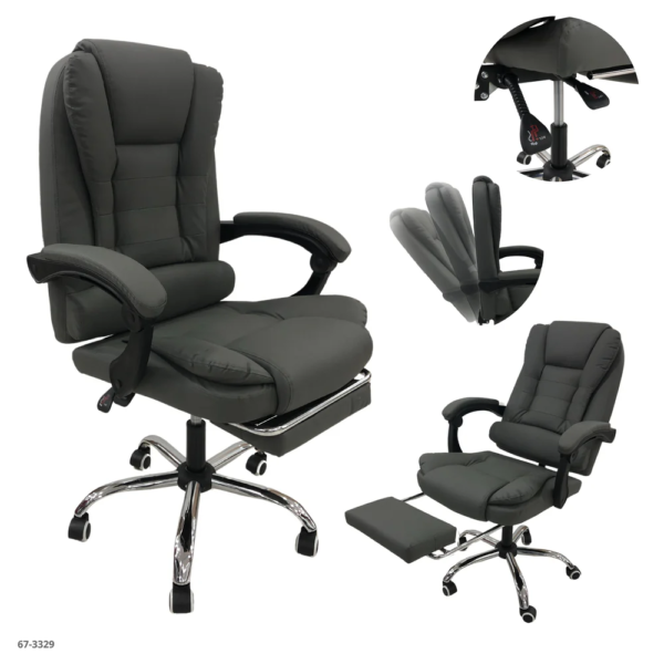 Silla de Oficina Cuerina Gris con Reposa Pies