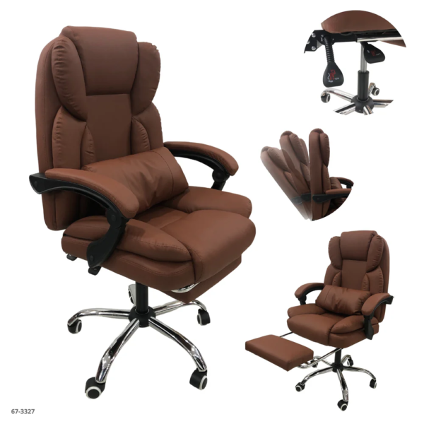 Silla de Oficina Cuerina Kaky Oscuro + Reposa Pies + Cojín